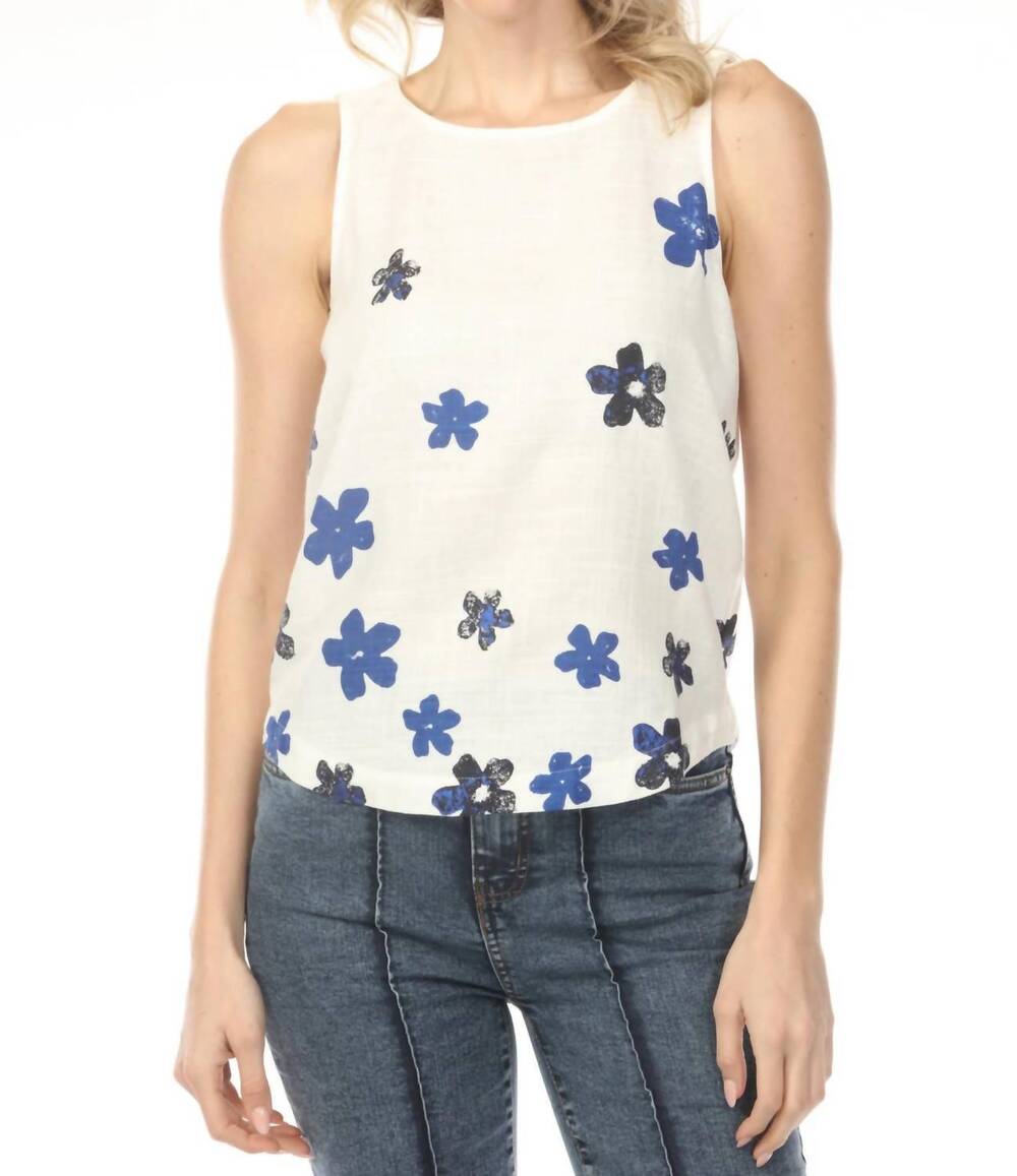 NEW CHARLIE B printed sleeveless rounded hem top in coastal